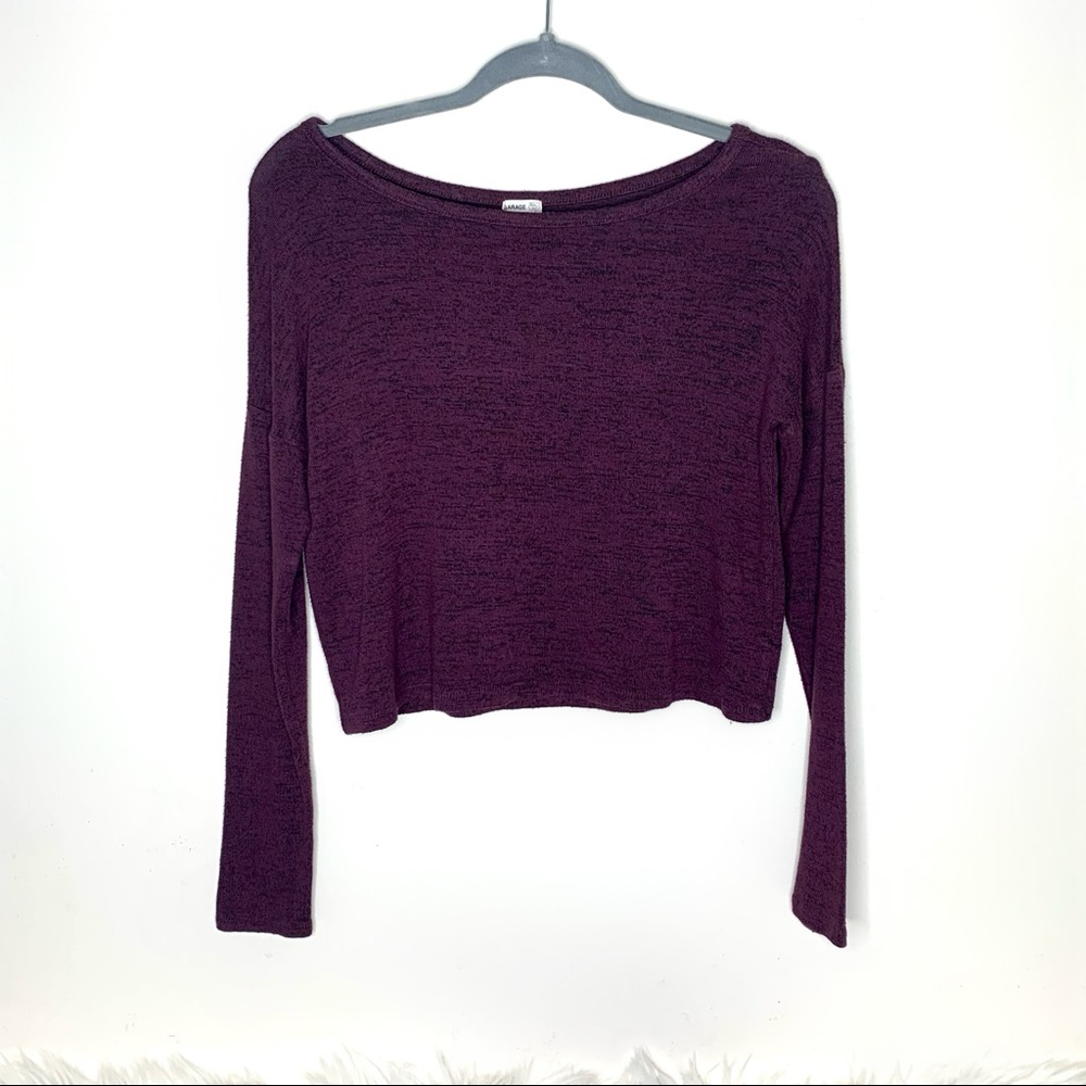 💗GARAGE💗 Purple Off Shoulder Boxy Crop Sweater